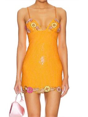 Majorelle Cal Sequin Mini Dress in orange size XL